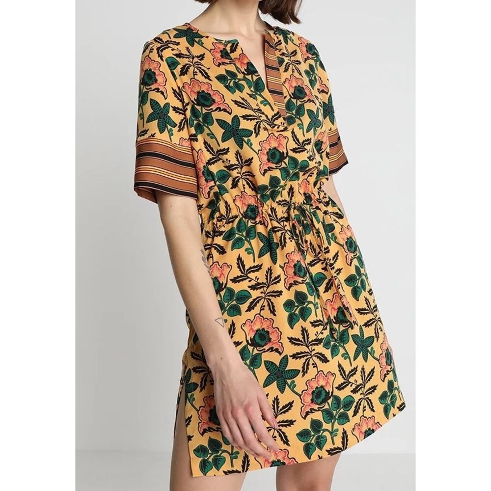 Scotch & Soda Yellow Floral Mini Dress with Green Accents